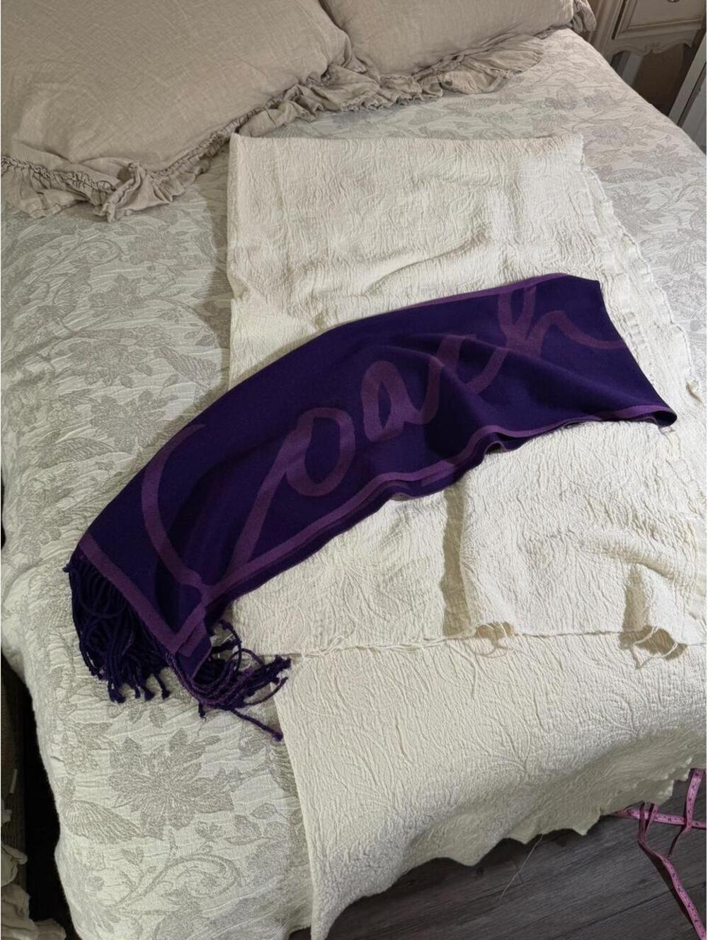 coach merino wool purple scarf